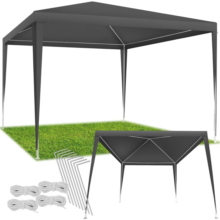 Tonnelle - TECTAKE - Pavillon FARAH emboîtable en polyéthylène et en acier 300 x 300 x 250 cm - Gris