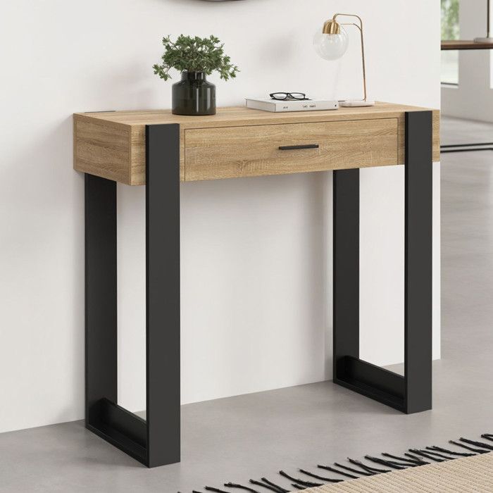 IDMARKET Console 1 tiroir PHOENIX bois et noir - Cdiscount Maison