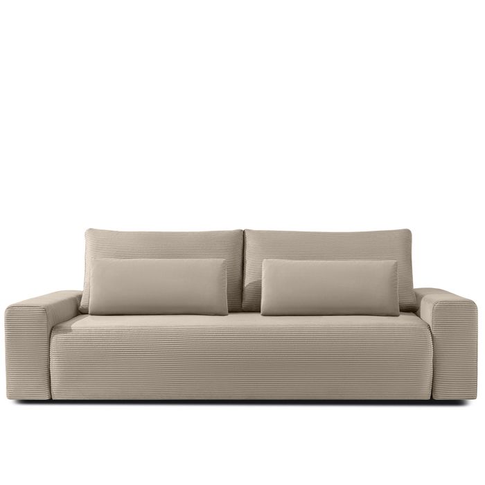 Canapé convertible 3pl MOLLIS Velours côtelé Beige avec coffre - L 250 x P 108 x H 93 cm