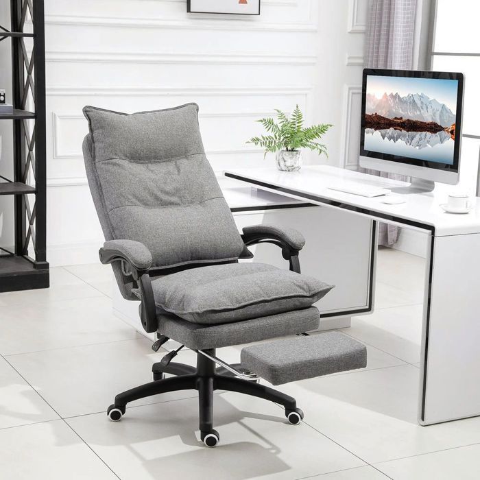 Fauteuil Massant Chaise de bureau ergonomique avec hauteur réglable dossier inclinable repose-pied filaire Lin Gris Fauteuil Massant Chaise de bureau ergonomique avec hauteur réglable dossier inclinable repose-pied filaire Lin Gris