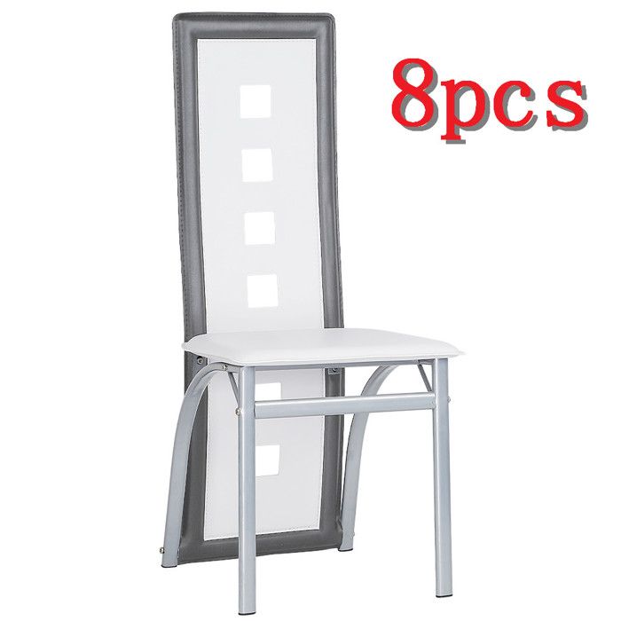 Lot de 8 chaises de salle à manger structure métallique PU écologique blanc cassé QUIIENCLEE