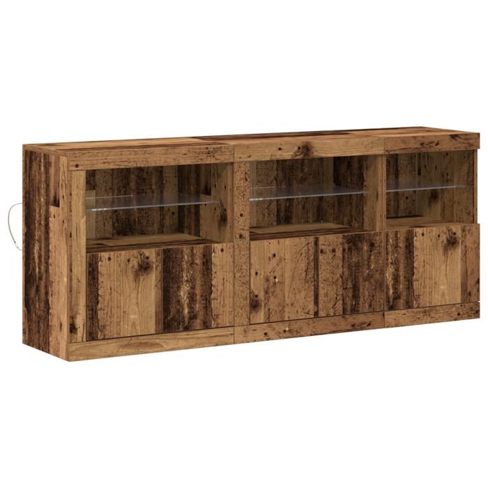 PROMOTION Buffet salle à mangerCommode Salon - avec éclairage LED - bois ancien 162x37x67 cm Bois reconstitué 26946 - BestMeuble