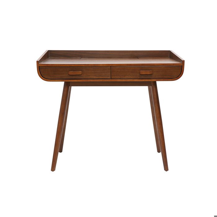 Miliboo - Bureau scandinave bois foncé avec rangements 2 tiroirs L100 cm HALLEN