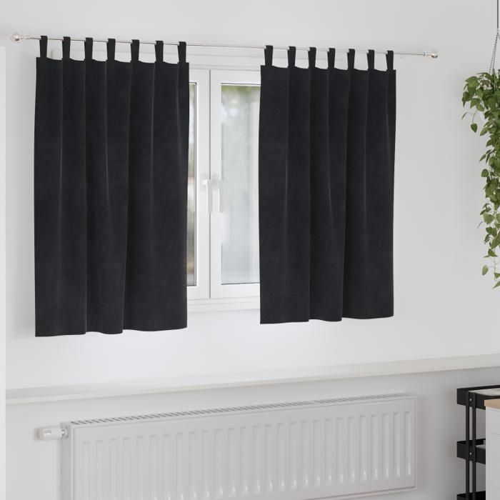 Rideaux occultants - Onglets - Noir - Polyester mat - Lot de 2