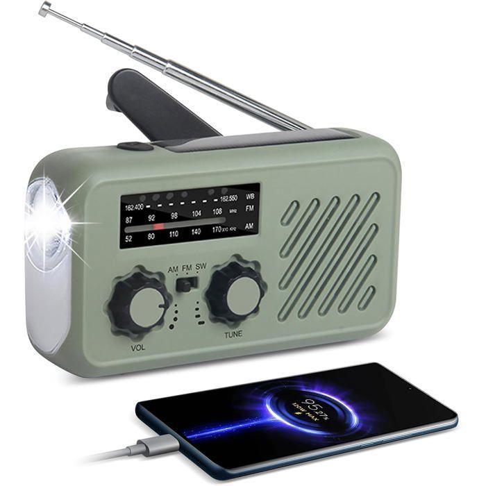 Dilwe Radio solaire Radio météo multifonction SOS 4 alimentation AM FM