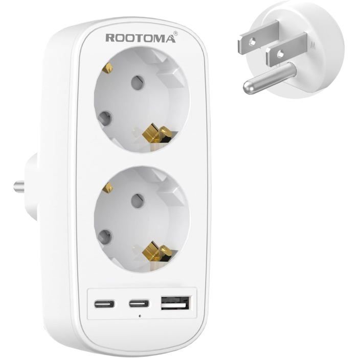 Hoppac Adattatore Presa Aericana,6 in 1, 3 USB A E 1 USB C(3.4A 17W