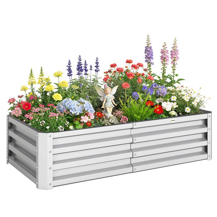Carré potager de jardin - Outsunny - tôle dacier ondulée - 120 x 60 x 305 cm - argent