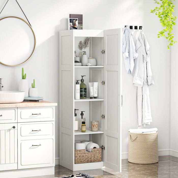 GIANTEX Armoire de Rangement avec 4 Étagères et Porte Meuble de Salle de Bain Compact pour Cuisine Salon 37 5x40x150cm Blanc