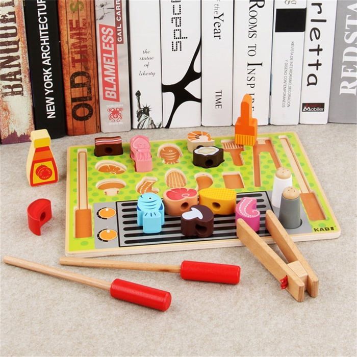 Ensemble de barbecue en bois pour enfants, jeu de simulation de cuisine
