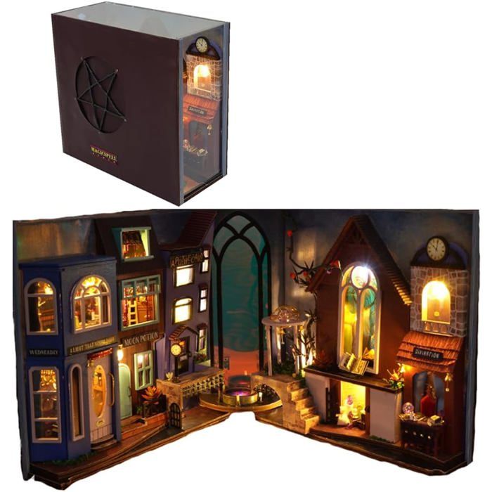 DIY Book Nook Kit Kit de construction miniature pour coin de livre – Serre-livres Magic House – Puzzle en bois 3D pour