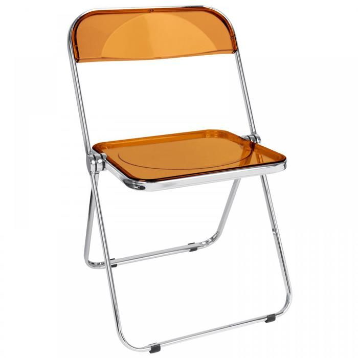 Chaise Pliante - Chaise Pliable Transparente - Siège en Cristal Empilable - 46x46x77 cm - Pieds en Métal - Marron