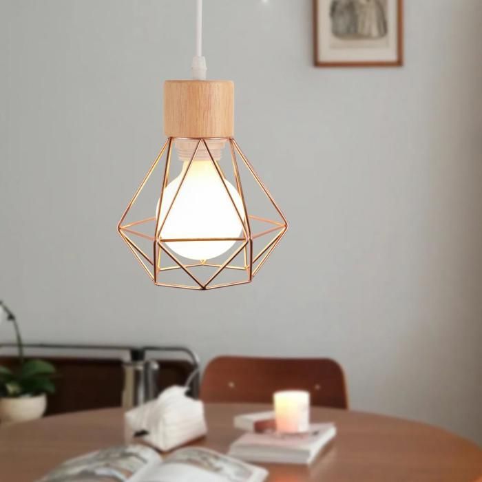 WOTTES Suspension Luminaire Vintage Industrielle Lustre Abat-jour en Métal et Bois Ø16cm Rétro Or rose Pour Salon Cuisine (4pcs)