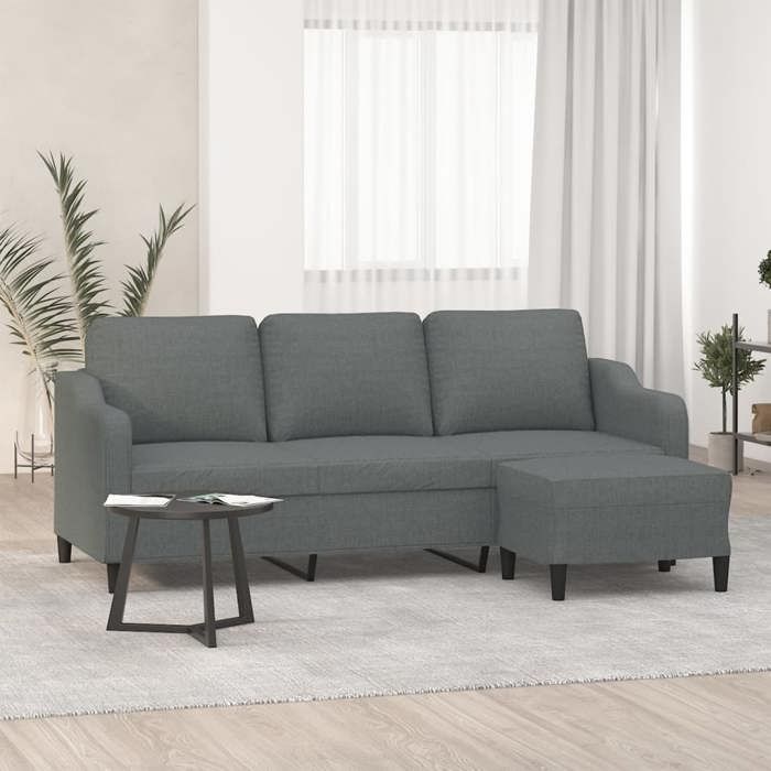 Canapé à 3 places avec repose-pieds - vidaXL - Gris foncé - Tissu polyester - 198x77x80 cm - Repose-pied inclus
