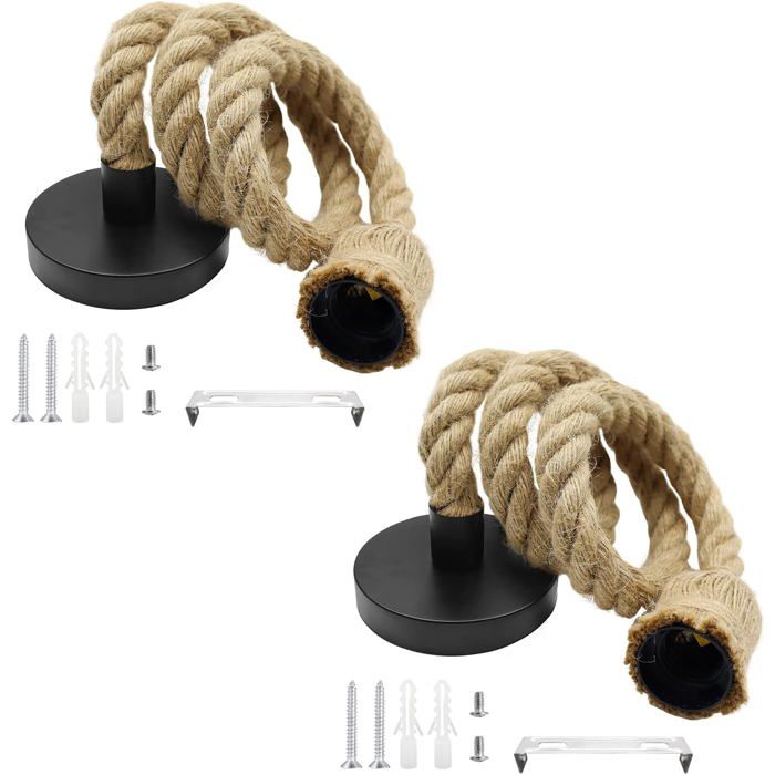 2 suspensions industrielles corde chanvre 100 cm – lampe vintage – hall/restaurant