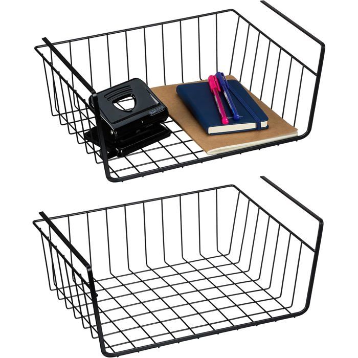 Panier de Rangement Suspendu Lot de 2 Rangement sous-Tablette Armoire étagère Bureau Fil de Fer Noir Label
