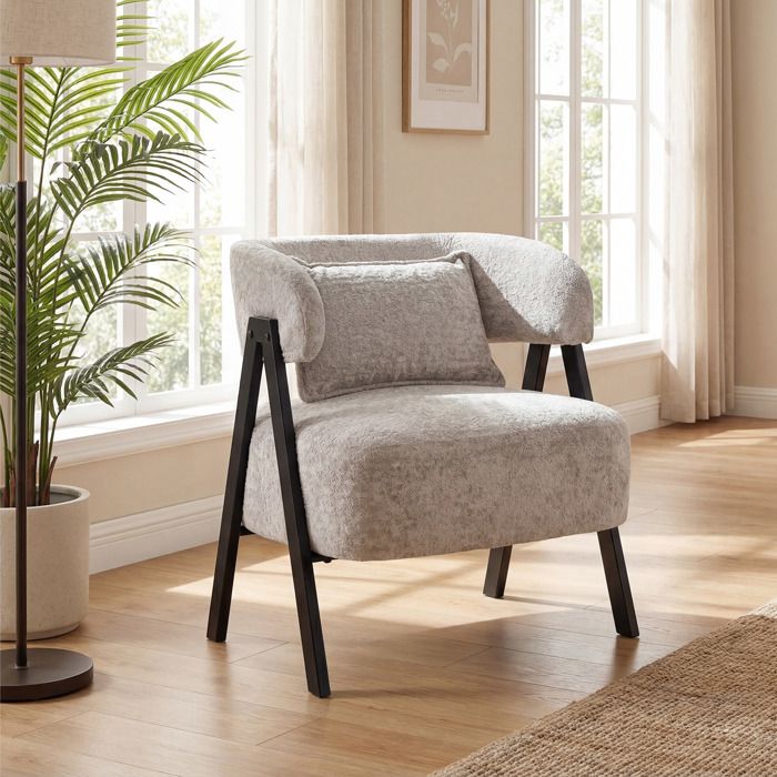 GIANTEX Fauteuil de Salon Rembourré avec Dossier Incurvé et Coussin Lombaire Pieds Métalliques 65x62x72 5cm Charge 150KG Gris GIANTEX Fauteuil de Salon Rembourré avec Dossier Incurvé et Coussin Lombaire Pieds Métalliques 65x62x72 5cm Charge 150KG Gris