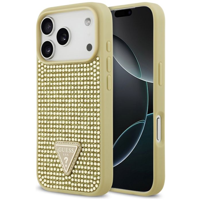 Étui Guess Rhinestone Triangle Logo pour iPhone 17 Pro or Neuf