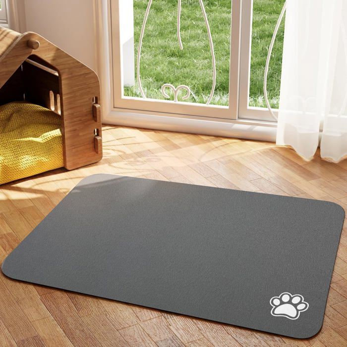 Tapis dalimentation pour animaux - Gris foncé 50x80cm  Tapis absorbant  tapis anti-taches pour gamelle de chat