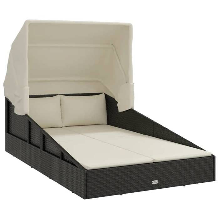 Top 2026@lit de repos dextérieur Noir - SWEETY® Transat avec toit pliable noir 200x114x128cm résine tressée 862731