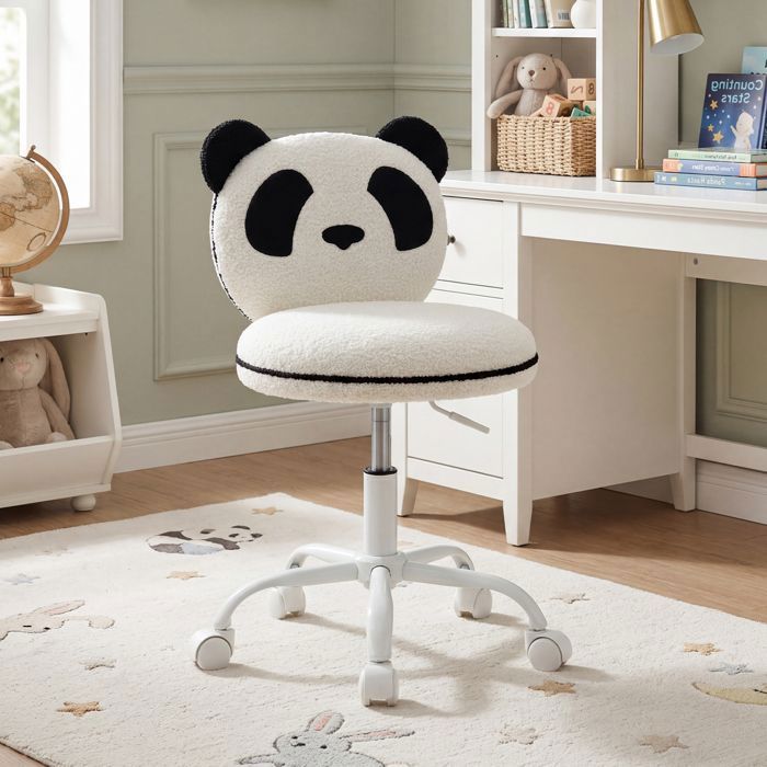 Chaise de Bureau Enfant Pivotante Hauteur Réglable avec Motif Panda Fauteuil Enfant Ergonomique Idéale pour Étudier et Lire Noir