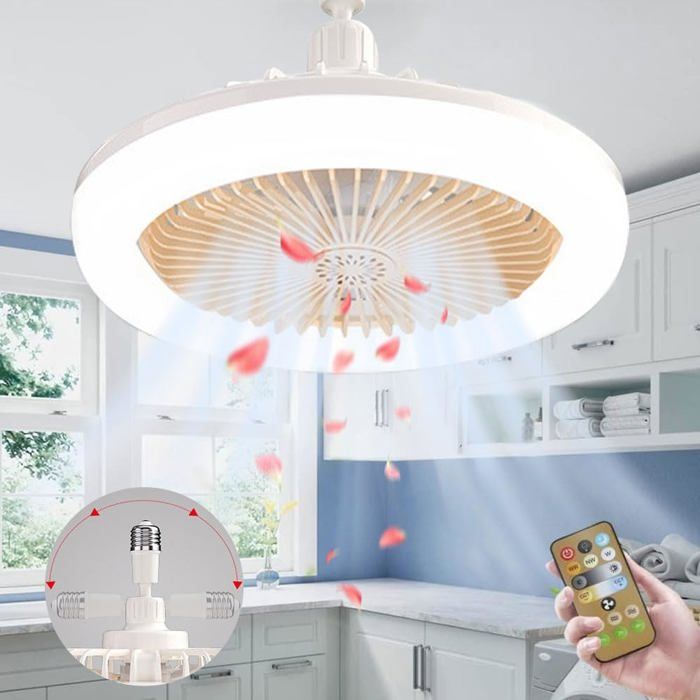 Ventilateur de plafond avec éclairage 3 vitesses luminosité réglable convient aux salons ou aux chambres (orange)
