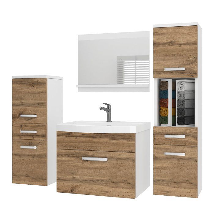 BELINI Meuble de Salle de Bain PRI M5 120 cm - Brun Doré Mat - Meuble avec Vasque Céramique + Miroir avec Étagère - Suspendu