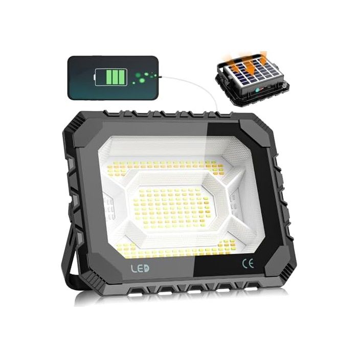 Projecteur LED Rechargeable 100W Projecteur LED Chantier Solaire & Batterie Rechargeable 12000mAh Lampe Chantier 5 SPOT EXTERIEUR