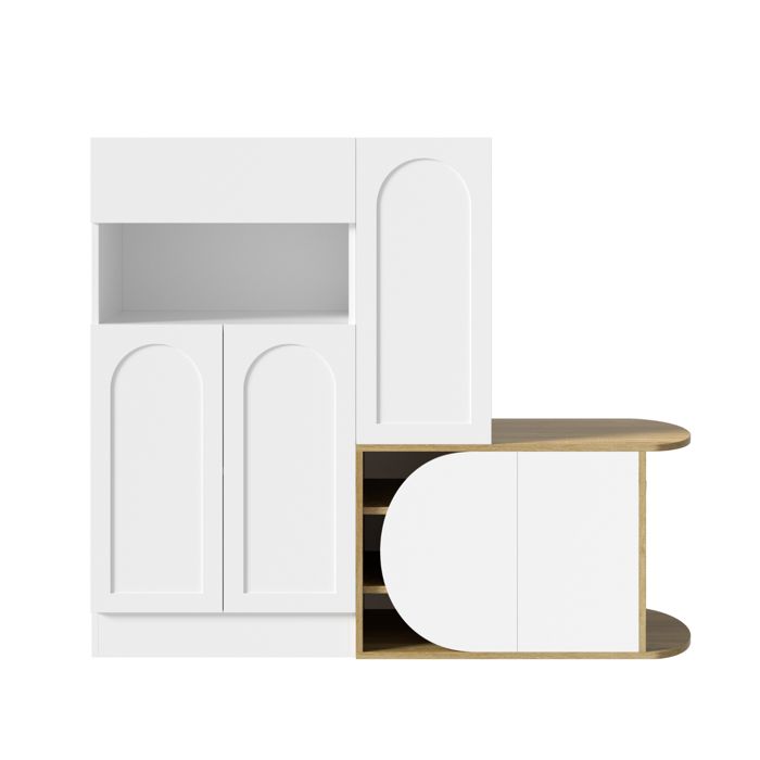 Meuble à chaussures avec banc 130x35x1105 cm 5 portes tiroir et niche ouverte rangement entrée blanc bois
