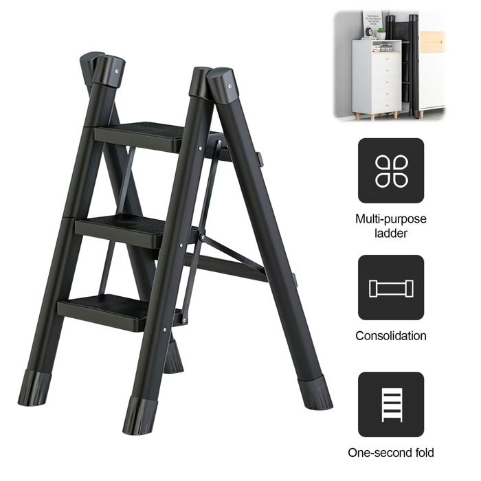 Échelle 3 Marches Pliante 120kg Acier Carbone Anti-Dérapant Rangement Facile Multifonction