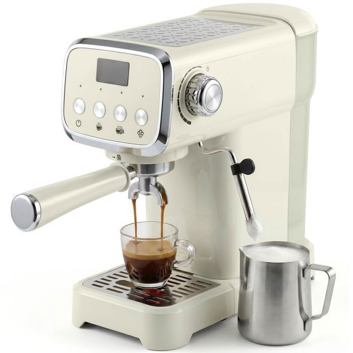 Machine à Café Expresso 20 Bars Cafetière Semi-Automatique avec Buse Vapeur Lait Écran Digital Chauffe-Tasses 1350W 1.2L