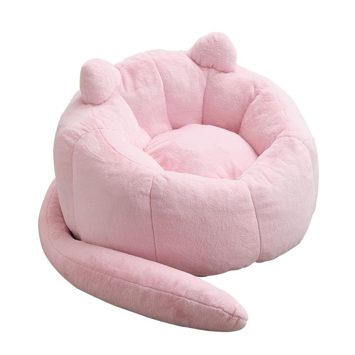 Fauteuil Enfant Chat en Peluche 112x112x77 cm - Pouf Canapé - Mousse - Sans Montage - Rose