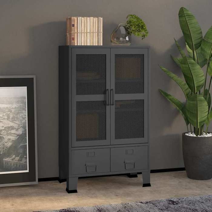 Anthracite Coffre de rangement industriel Anthracite 70x40x115 cm Métal - Meuble Rangement LV30303