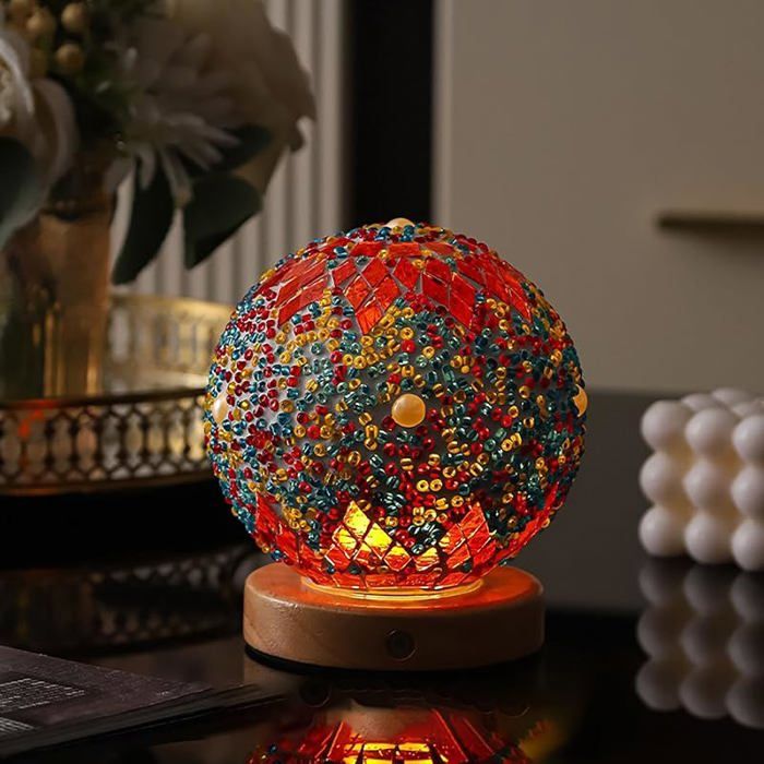 Maroc Orange Lampe de mosaïque Vintage Retro teinté marocain bohème côté lit coloré verre fait à Morocco Orange2 LAMPE A POSER