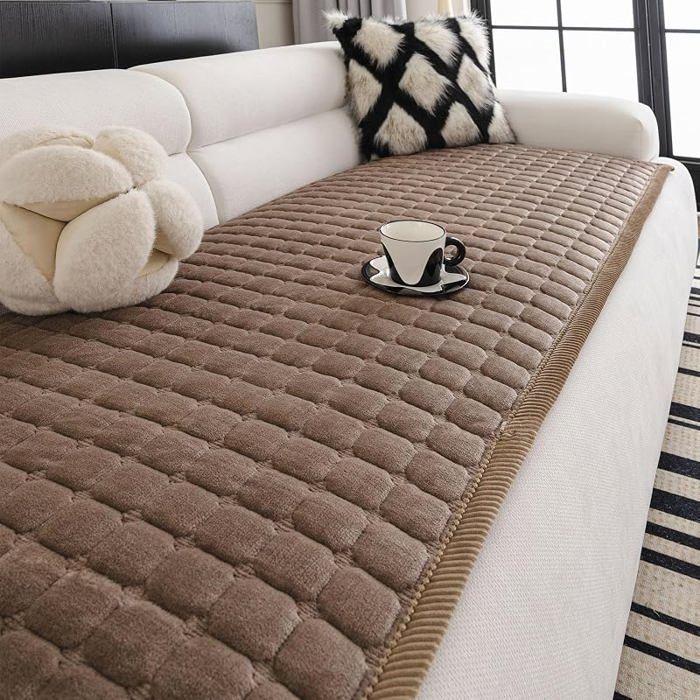 Housse de Canapé ÉpaisProtege Canape Cuir Anti dérapantHousse Canape angleDoux Couverture pour A Marron 90x12 HOUSSE DE FAUTEUIL
