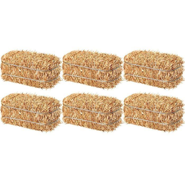Mini bottes de foin décoratives - WINLLINEE - Lot de 6 - En paille - Environ 3 x 6 5 x 3 cm - Style rustique