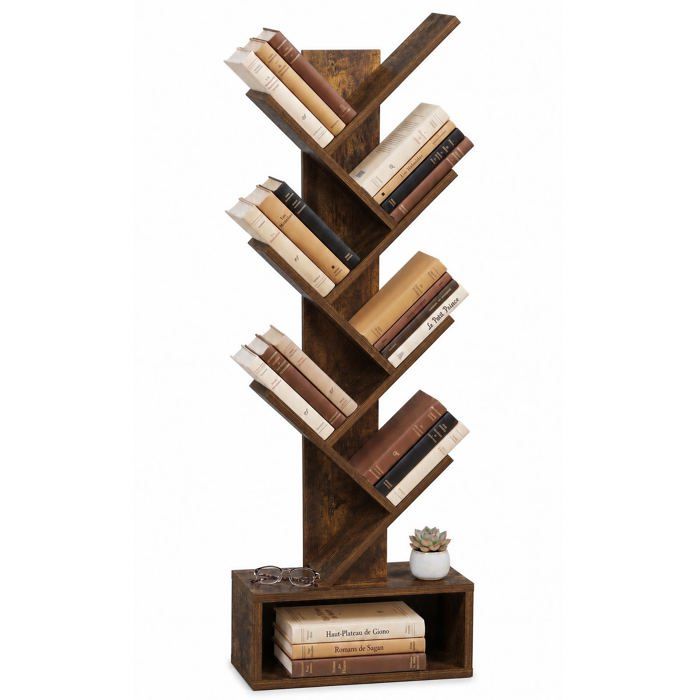 VOUNOT® Bibliothèque arbre étagère à livres 38x19x113cm - Anti-basculement - Marron Rustique VOUNOT® Bibliothèque arbre étagère à livres 38x19x113cm - Anti-basculement - Marron Rustique
