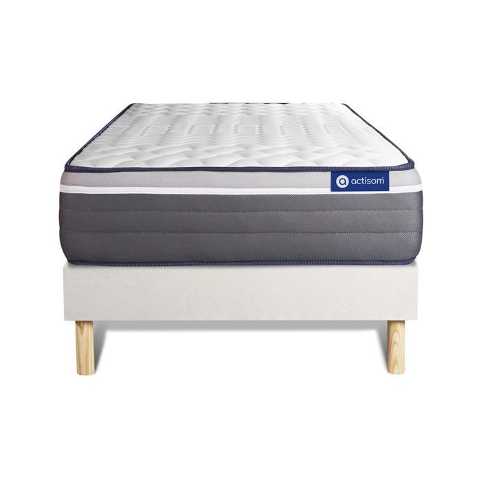 Ensemble Matelas Sommier 90x190 cm - Sommier Blanc (en kit) - ActiMemo Plus