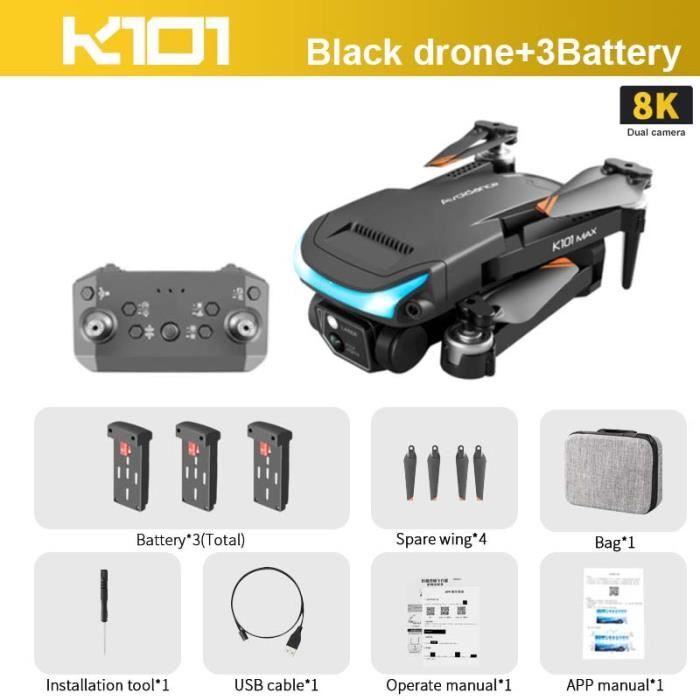 8k-Noir-DualC-3b-KOHR k101 max drone 4k hd caméra professionnelle wifi flux  optique positionnement dron quadc - Cdiscount Jeux - Jouets