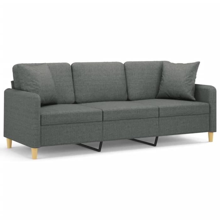 Canapé 3 places avec oreillers gris foncé 180 cm tissu-AKO7751307653682