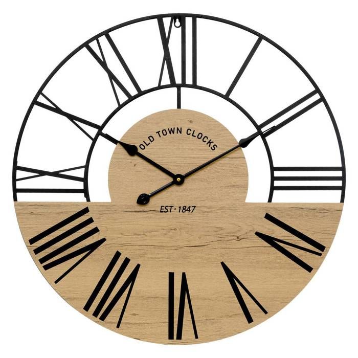Horloge Murale Classique AMS 7442 En Bois Et Verre, Mouvement Quartz, 3 Ans De Garantie