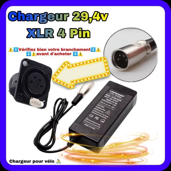 Chargeur vélo électrique 29,4v pour batterie 24v branchement XLR [4] BROCHES Chargeur de batterie de vélo rond