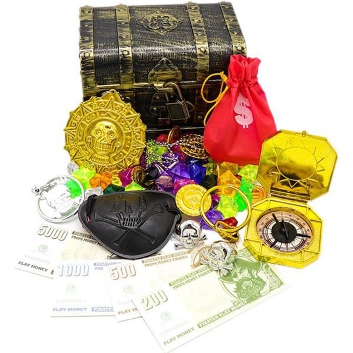 Coffre De Tresor Pirate Juex D Enfants Avec Rempli De Paquet De Decoration 14x11x10cm Cdiscount Maison