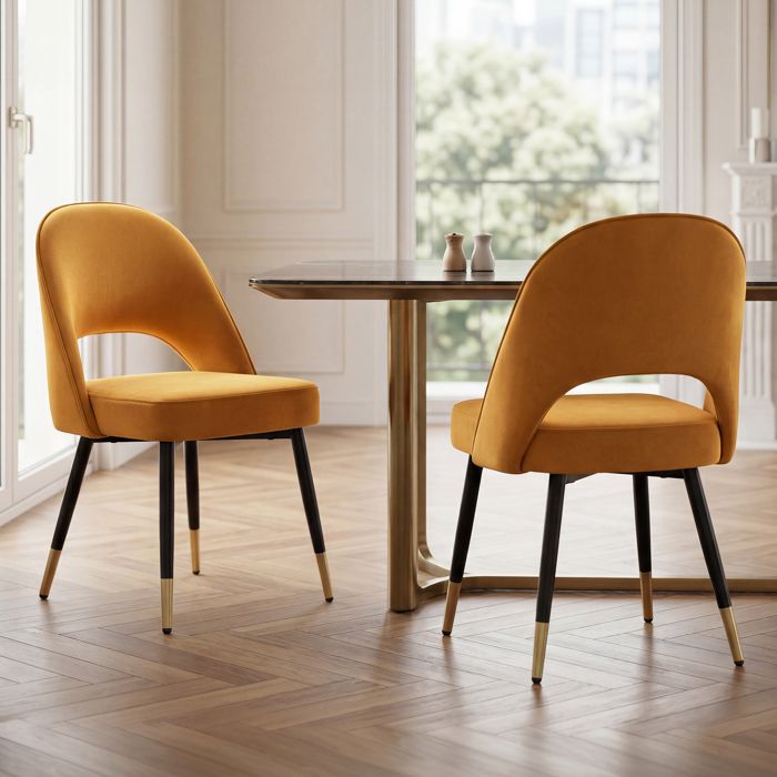 Wahson Lot de 2 Chaise Salle à Manger en Velours Moderne avec Pieds en métal Rembourrées pour Cuisine et RestaurantJaune