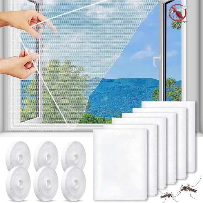 6Pcs Moustiquaire pour Fenêtre,130*150 cm Filet Écran Insecte Toile Moustiquaire Anti-Insectes Moustiques,avec 6 Auto Rubans Adhésif