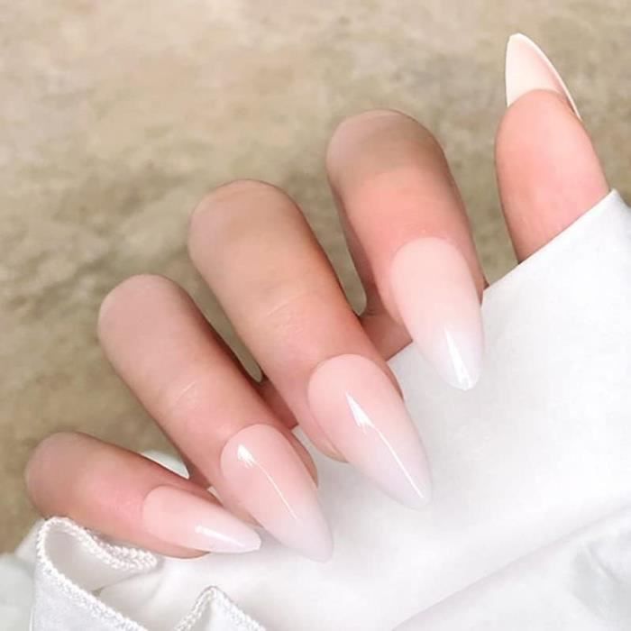 Amande Brillant Faux Ongles Courts Pure Nude Press On Nails Blanc
