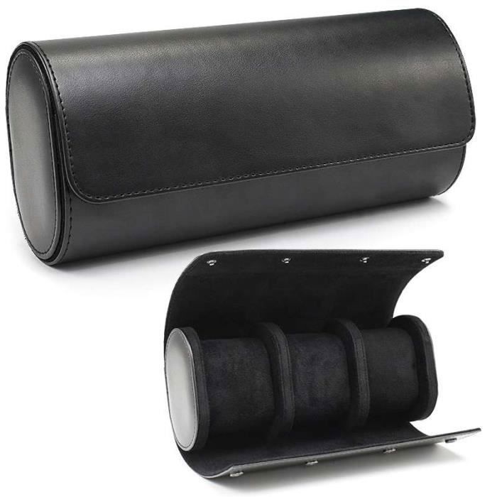 Boîte à montres à 3 compartiments - Cuir PU Noir - 22 x 7 x 10 cm - Coffret Rangement Montres pour ranger montres et bracelets