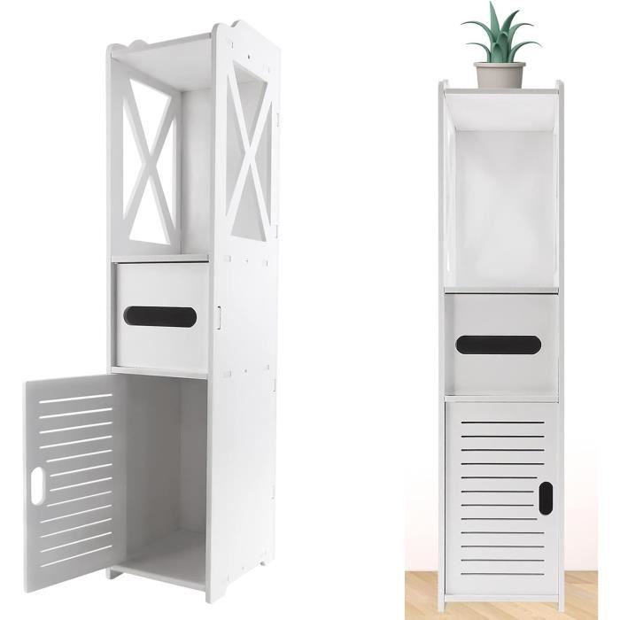 SogesPower Armoire Rangement Salle De Bain Bambou 3 Niveaux - Meuble Avec Porte à Volet Et Étagères