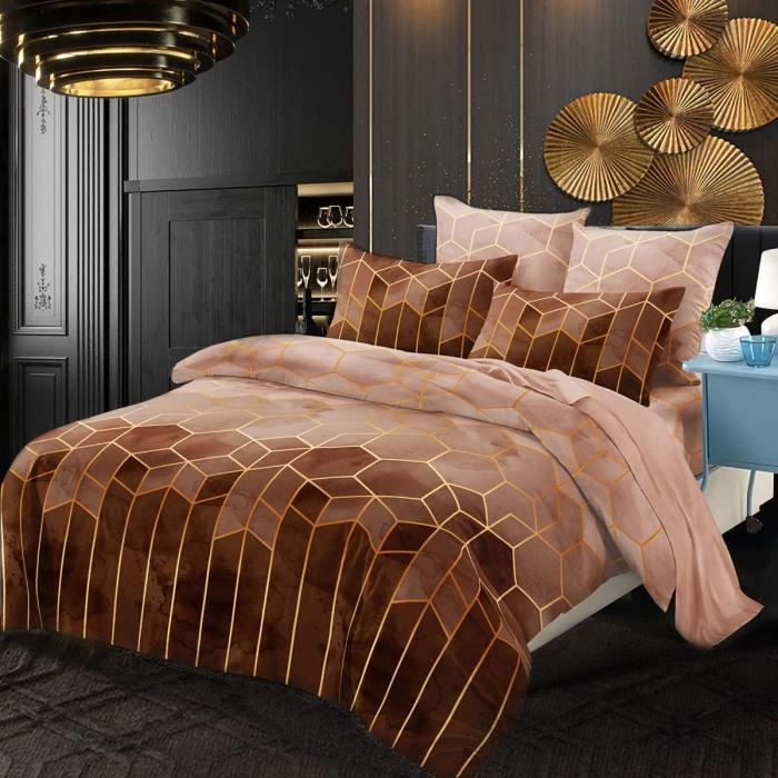 Housse De Couette 240x260 Cm + 2 Taies - Dessin Feuilles D'érable - Réversible - Polycoton - Fermeture éclair - 3