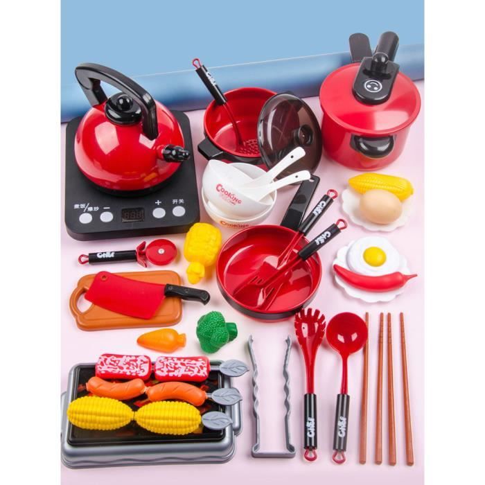 Grill BBQ Jouet Enfant 3 Ans+ – Set Cuisine Dinette Avec Fruits Légumes à Couper, Accessoires Plastique – Jeu De Rôle Chef Pour Fille Garçon