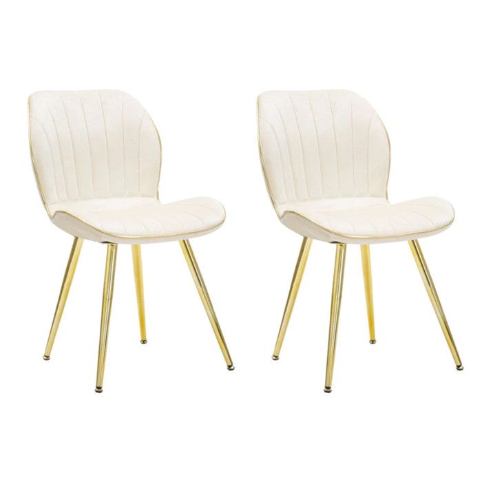 Lot de 2 Chaises en Tissu Paris 77cm Crème & Or Lot de 2 Chaises en Tissu Paris 77cm Crème & Or